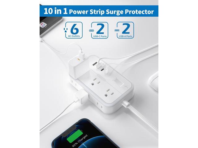 Surge Protector Power Strip with 6 Outlets 4 USB Ports(2USB C), Flat Extension Cord with Multiple Outlets, 1080 Joules, 5 ft Flat Plug Outlet...
