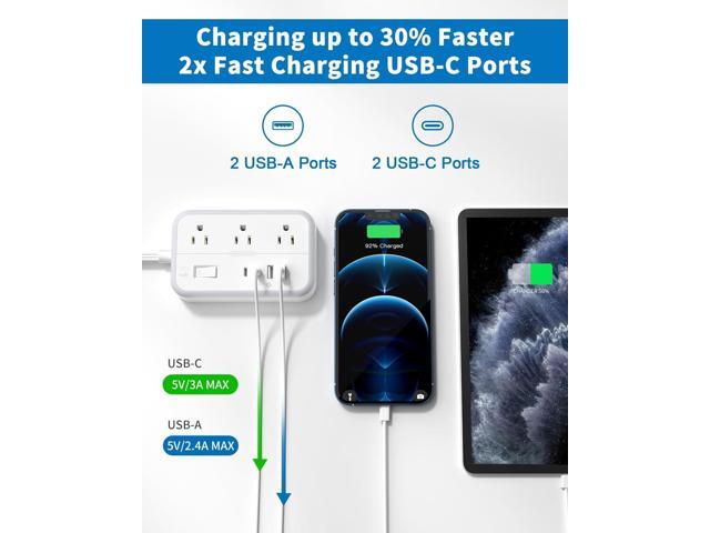 Surge Protector Power Strip with 6 Outlets 4 USB Ports(2USB C), Flat Extension Cord with Multiple Outlets, 1080 Joules, 5 ft Flat Plug Outlet...