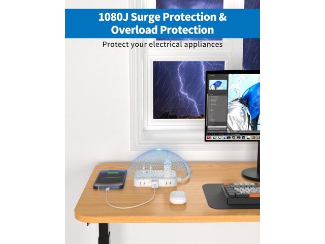 Surge Protector Power Strip with 6 Outlets 4 USB Ports(2USB C), Flat Extension Cord with Multiple Outlets, 1080 Joules, 5 ft Flat Plug Outlet...