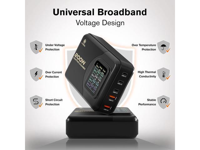 200W USB C Charger - LCD Display USB C Charger Block - Desktop 5-Port GaN Charger 3 USB-C 2 USB-A - Powered USB Hub Charging Station for Multiple...