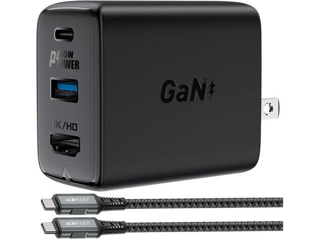 ACEFAST GaN PD65W 3 Port(USB C+USB A+4K/HD) Fast Charger Hub for Nintendo Switch, USB C 3.1 Laptops, Tablets, Foldable AC Plug Power Adapter...