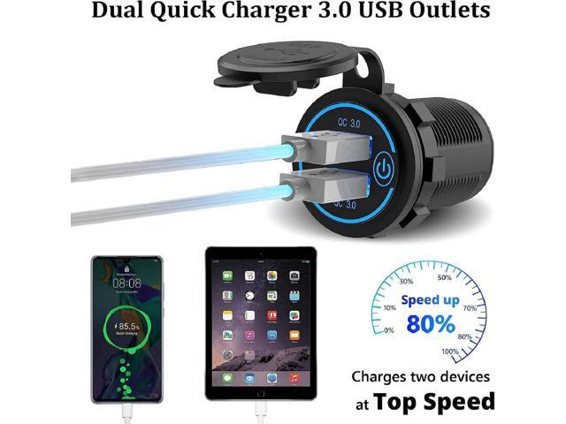 [2 Pack] 12V USB Outlet, Quick Charge 3.0 Dual USB Power Outlet with Touch Switch, Waterproof 12V/24V Fast Charge USB Charger Socket DIY Kit for...