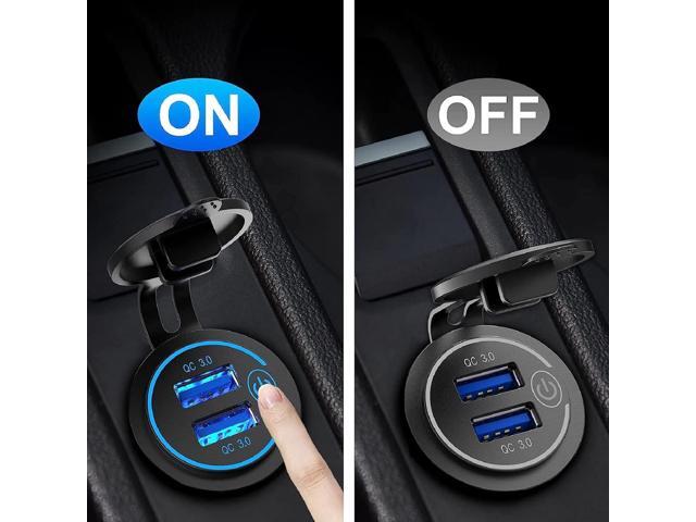 [2 Pack] 12V USB Outlet, Quick Charge 3.0 Dual USB Power Outlet with Touch Switch, Waterproof 12V/24V Fast Charge USB Charger Socket DIY Kit for...