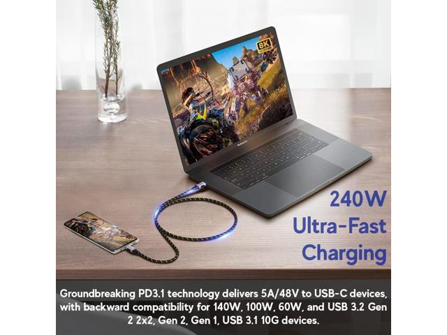 LINKUP - USB 4.0 240W Fast Charging 40Gbps Data Type-C Cable - Thunderbolt 3/4 Compatible, 8K@60Hz Video, Durable Sleeved Jacket - for All USB-C...