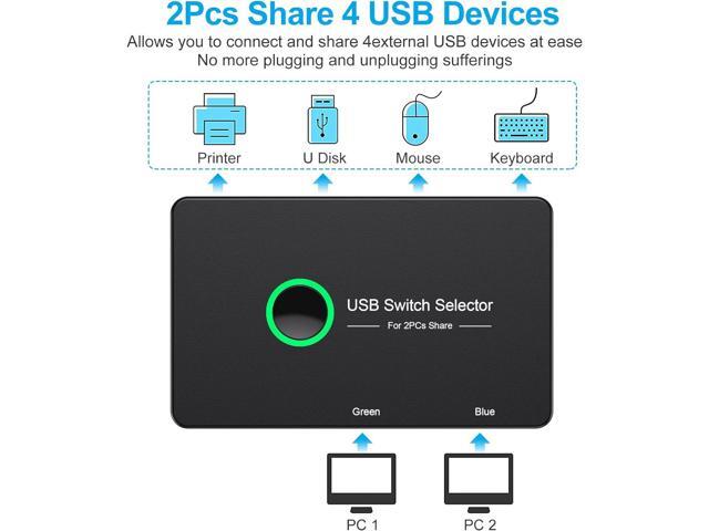 USB 3.0 Switch, USB Switcher 2 Computers Share 4 USB for PC Mouse Keyboard Printer Scanner, USB KVM Switch Selector Compatible with Windows, Mac,...