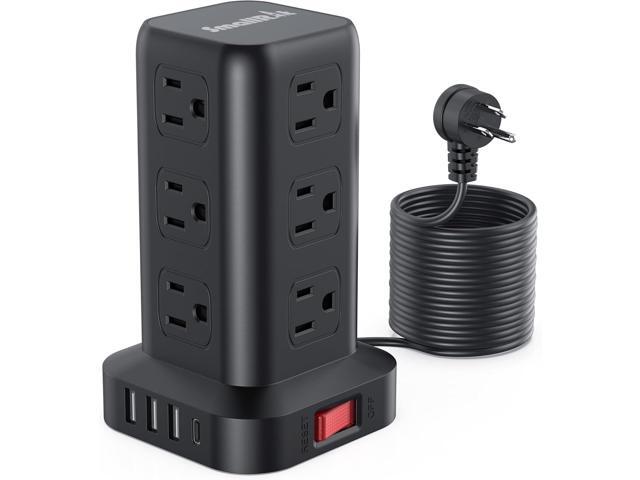 15FT USB C Power Strip Surge Protector Tower, Mini Power Strip Tower Travel 12 AC 4 USB Power Strip with USB Ports, Overload Protection for Home...