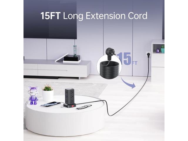 15FT USB C Power Strip Surge Protector Tower, Mini Power Strip Tower Travel 12 AC 4 USB Power Strip with USB Ports, Overload Protection for Home...