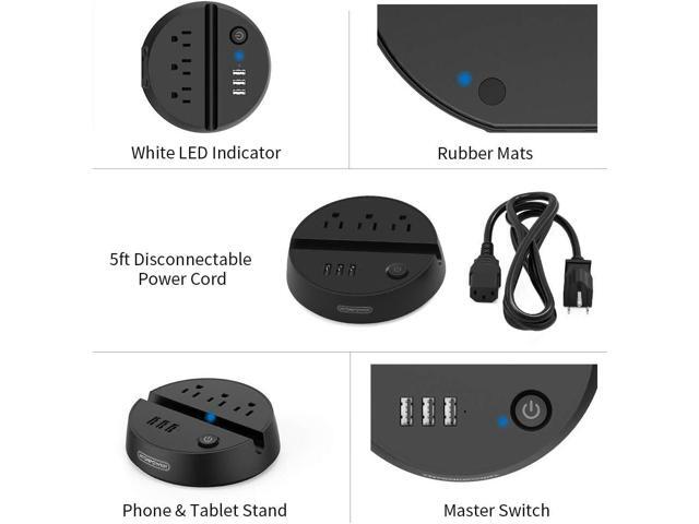 Nightstand Power Strip with USB - NTONPOWER 3 Outlets 3 USB Desktop Charging Station, 5ft Extension Cord with Switch Control and Phone/Tablet...