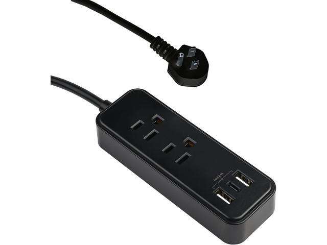 Clear Power 2-Outlet Power Strip with 3 USB Ports(1 USB-C), Flat Plug, 6 ft Power Cord, Compact USB Charging Hub, Desktop Charging Station with USB...