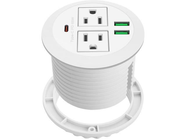 3-inch Desktop Power Grommet,Max 65W USB C Charger,2 Outlets and 3 USB, High-Speed Charging Station, Flush Mount Desk Hole Round Power Outlet,...