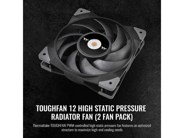 Thermaltake ToughFan 12 High Static Pressure 2000 PWM, Metal-Reinforced Motor Hub, Gen.2 Hydraulic Bearing 120mm Case/Radiator Fan (2 Pack)...