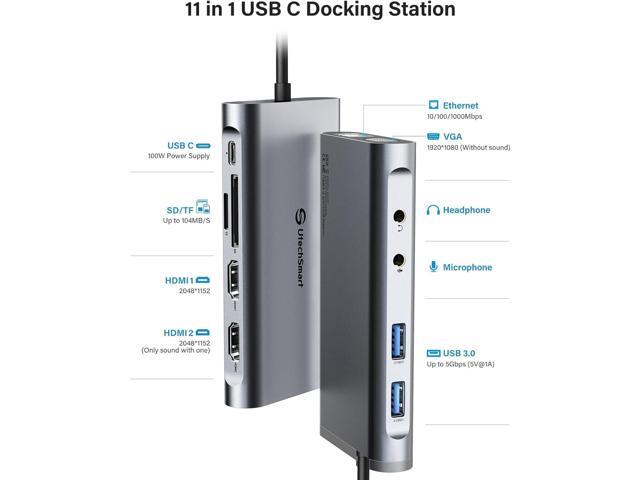 UtechSmart USB Docking Station, 11 IN 1 USB C Dock Triple Display, USB 3.0 Laptop Docking Station with Dual HDMI, VGA, PD, Ethernet, SD/TF, USB...