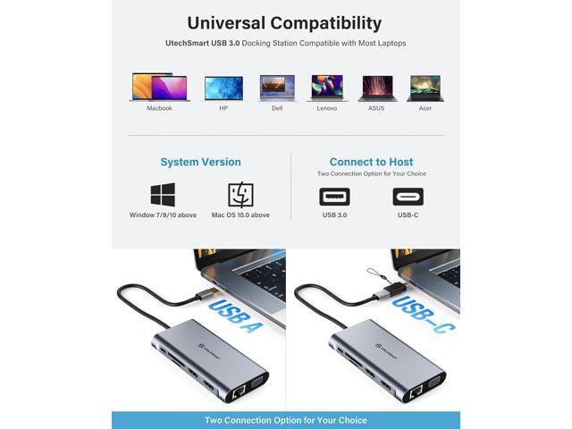 UtechSmart USB Docking Station, 11 IN 1 USB C Dock Triple Display, USB 3.0 Laptop Docking Station with Dual HDMI, VGA, PD, Ethernet, SD/TF, USB...