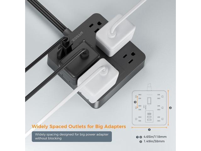 Black Surge Protector Power Strip 10 ft Cord, TESSAN Flat Plug Extension Cord with 6 Outlets 3 USB Ports (1 USB C), 1700J Protection, Heavy Duty...