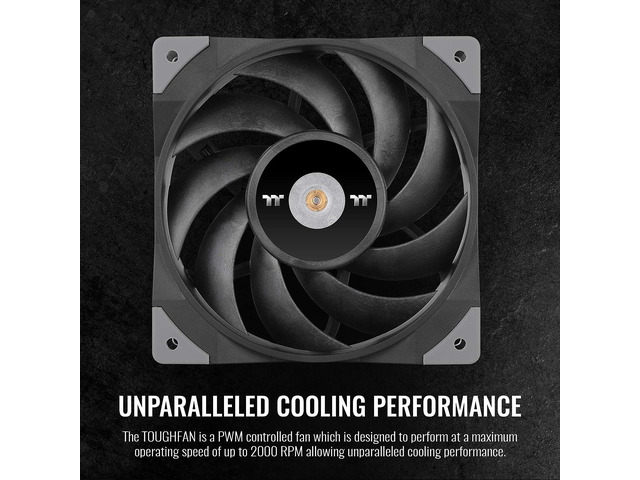 Thermaltake ToughFan 12 High Static Pressure 2000 PWM, Metal-Reinforced Motor Hub, Gen.2 Hydraulic Bearing 120mm Case/Radiator Fan (2 Pack)...