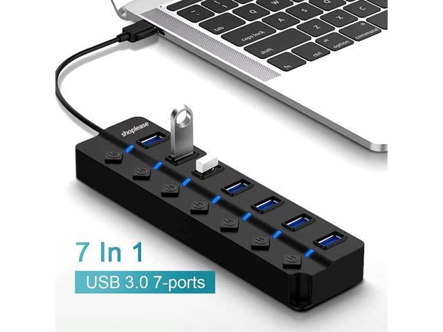 7-Port USB 3.0 Hub with Individual Power Switches and LED Lights, High-Speed Data Hub Splitter Portable USB Extension Hub for PC Laptop and More...