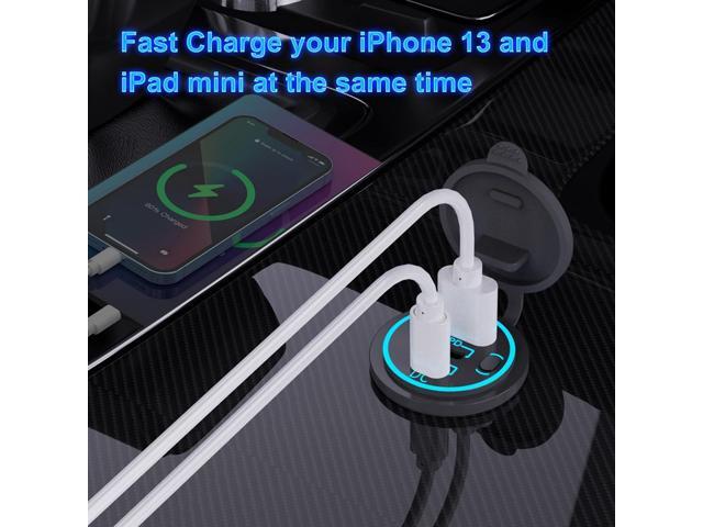 12V USB Outlet Wire USB Charger Multi Port, Dual PD3.0 USB-C and Quick Charge3.0 Car USB Port Socket with Power Switch, Fast Charge for iPhone iPad...