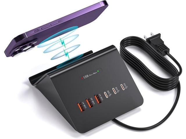 Multi-Device Charging Station, 100W GaN 6-Port USB C Charger Hub with 45W PD Wall Adapter & 15W Wireless Charger. Compatible with iPhone, iPad,...
