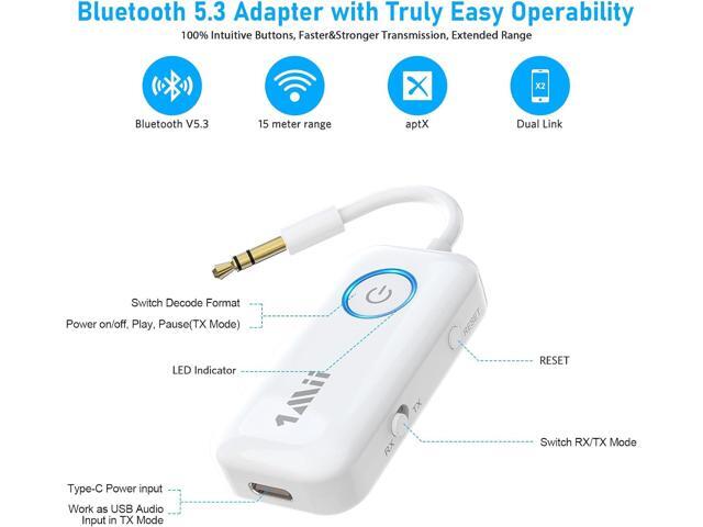 1Mii Bluetooth 5.3 Transmitter Receiver for Airplane/TV to 2 Headphones/AirPods, Dual Links Wireless Audio Adapter w/aptx Low Latency/HD/AptX...