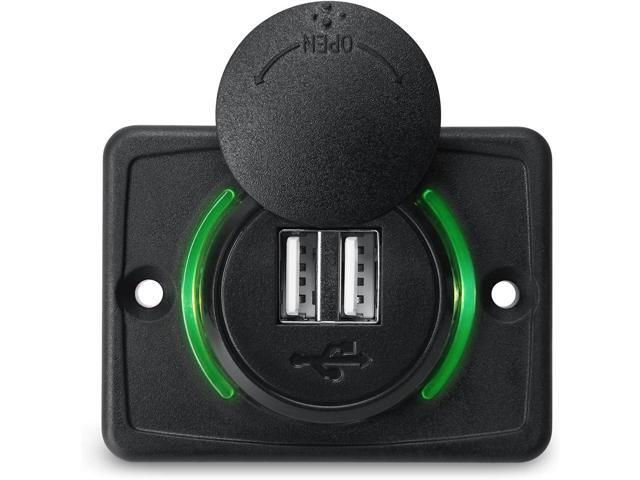 OPL5 12V RV USB Charger, Quick Charger 3.0 Wall Mount USB Charging Station with Green Indicator Light and Cap for Car Camper Boat Marine SUV ATV...
