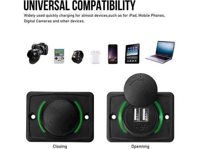 OPL5 12V RV USB Charger, Quick Charger 3.0 Wall Mount USB Charging Station with Green Indicator Light and Cap for Car Camper Boat Marine SUV ATV...