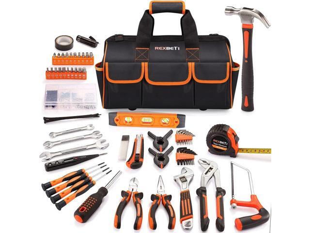 REXBETI 219-Piece Premium Tool Kit with 16 inch Tool Bag, Steel Home Repairing Tool Set, Large Mouth Opening Tool Bag with 19 Pockets