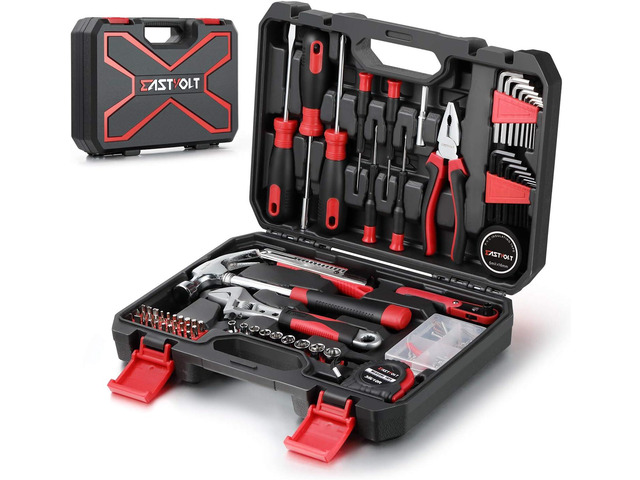Eastvolt 128-Piece Home Repair Tool Set, Tool Sets for Homeowners, General Household Hand Tool Set with Storage Toolbox, EVHT12801, Black + Red...