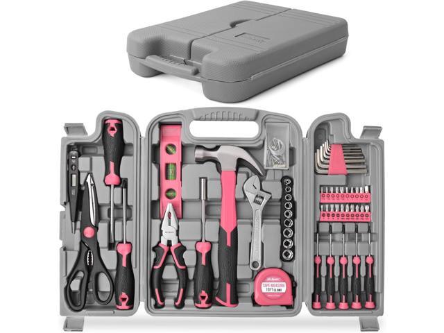 Hi-Spec 54pc Pink Home DIY Tool Kit Set for Women, Office & Garage. Complete Ladies Basic House Tool Box Set