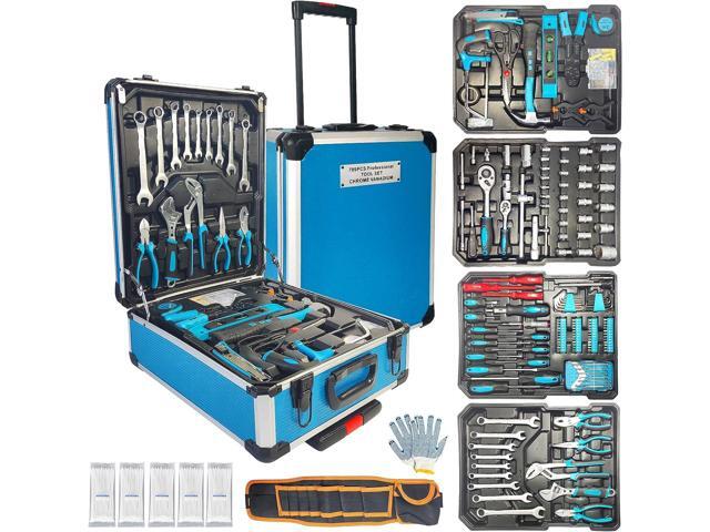 Arcwares 799pcs Aluminum Trolley Case Tool Set Silver, House Repair Kit Set, Household Hand Tool Set, with Tool Belt,Gift on Father's Day,...