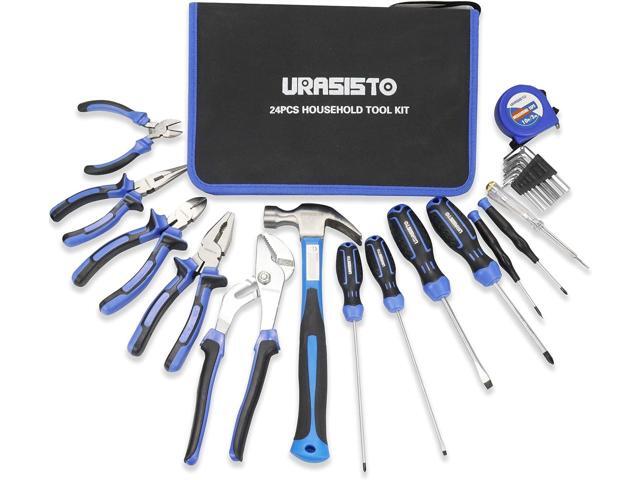 URASISTO 24-Piece Household Tool Kit for Men Repair Hand Tool Set Bag with Hammer, Screwdriver,Pliers, Wrench set with Storage Bag