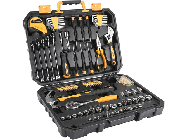 DEKOPRO 128 Piece Tool Set-General Household Hand Tool Kit, Auto Repair Tool Set, with Plastic Toolbox Storage Case