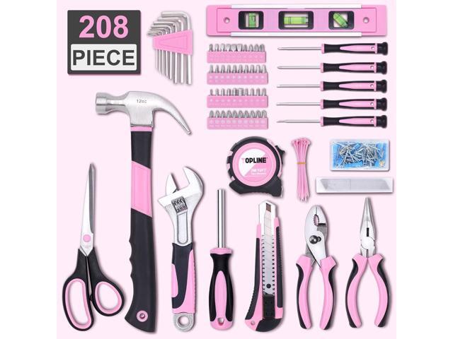 TOPLINE 208-Piece Pink Tool Kits for Women with Round Pouch, Small Tools Kit for Apartment, Home, Household Ladies Pink Tool Set for Best Gifts and...