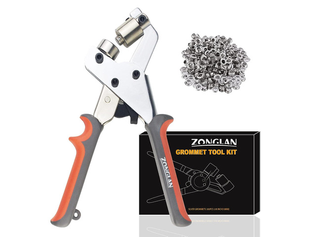 ZONGLAN Grommet Tool Kit, Eyelet Tool Multi-Purpose Handheld Manual DIY Tarp Hole Punch Rivet Press Plier Crimper with 500 Set 3/8' Metal Grommets...