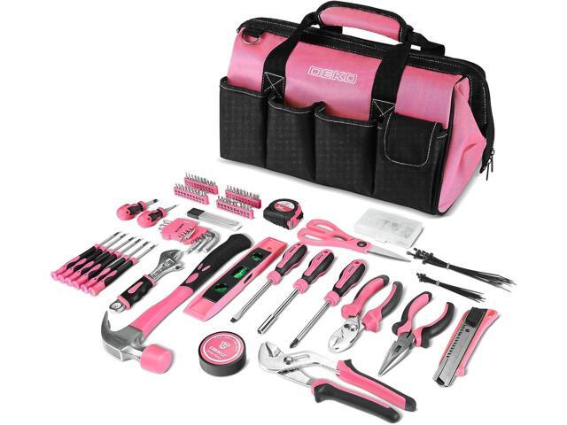 DEKOPRO Pink Tool Set, 180-Piece Pink Tool Kit for women, Home Repairing Tool Kit with Wide Mouth Open Storage Tool Bag, Household Hand Tool Set...