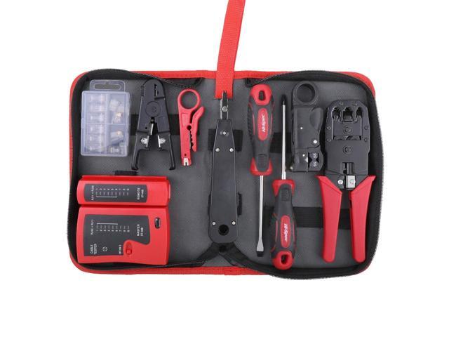 Hi-Spec 9pc Network Cable Tester Tool Kit Set for CAT5, CAT6, RJ11, RJ45. Ethernet LAN Crimper, Punchdown, Coax Stripper & More