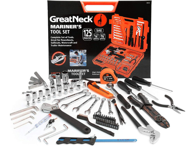 GreatNeck MS125 125-Piece Marine Tool Set, Versatile Boat Tool Kit, Water Resistant Marine Tool Kit Case, Emergency Marine Tool Kit For Boats,...