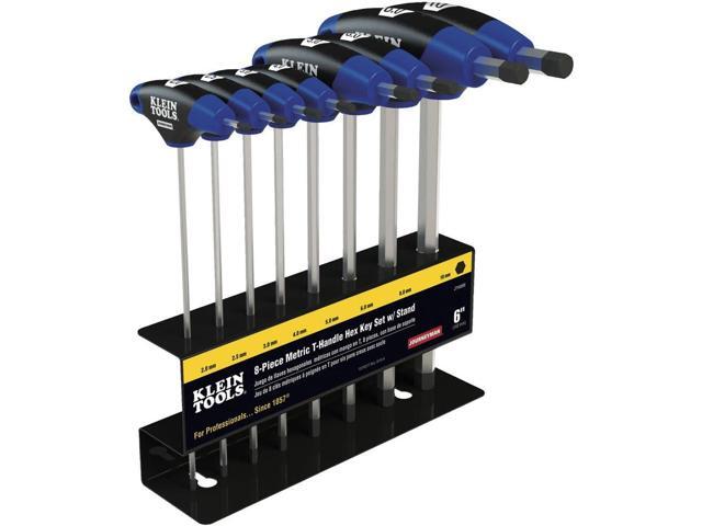 Klein Tools JTH68M T-Handle Hex Key Set, Metric Sizes Allen Wrench Set with 6-Inch Blades, Stand Included, 8-Piece