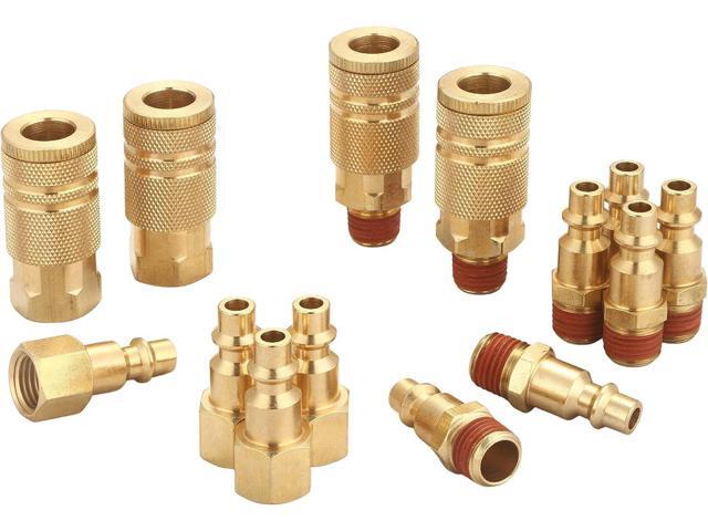 T TANYA HARDWARE Coupler and Plug Kit (14 Piece), Industrial Type D, 1/4 in. NPT, Solid Brass Quick Connect Air Hose Fittings Set