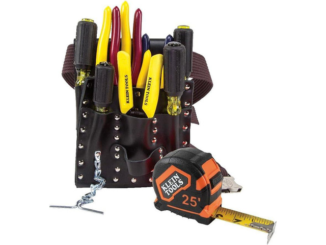 Klein Tools 5300 Tool Set, Electrician Tool Kit has 4 Screwdrivers, 4 Pliers, Tape Measure, Stripper, Tool Pouch, Tool Belt, 12-Piece