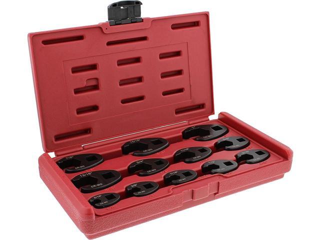 ABN Jumbo Crowfoot Flare Nut Wrench Set SAE Standard 12-Piece Tool Kit for 3/8in and 1/2in Drive Ratchet