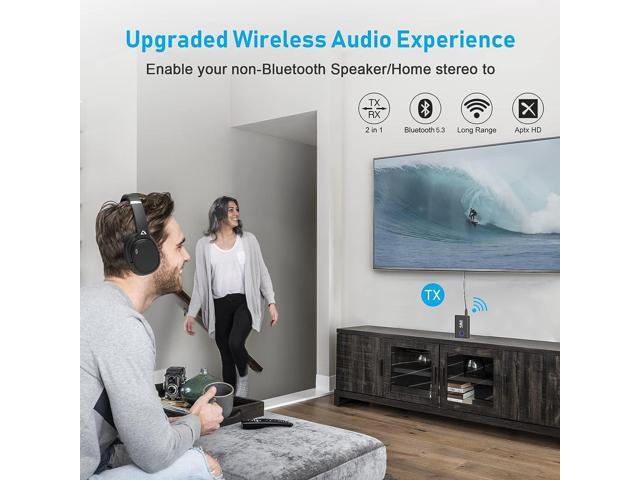 1Mii Bluetooth 5.3 Transmitter Receiver for TV, Bluetooth Adapter for TV aptX Low Latency Dual Link, 3.5mm Bluetooth Audio Transmitter for MP3...