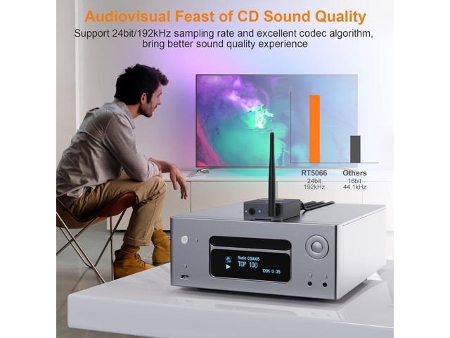 YMOO 3 in 1 2.4Ghz Wireless Audio Transmitter and Receiver,2 Receivers for Two Speakers,20ms Ultra Low Latency,192kHz/24bit HiFi,320ft Range RCA...