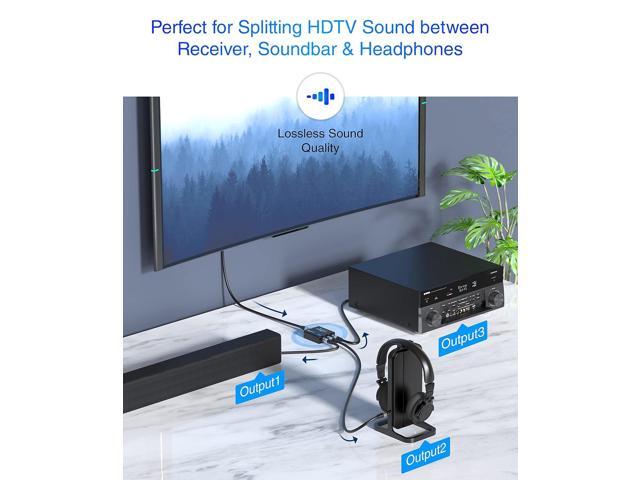 BlueRigger Digital Optical Audio Splitter 1x3 (Active Toslink Splitter 1 in 3 Out, SPDIF, Fiber Optic Audio Adapter) - for Home Theatre, Xbox, PS5/...