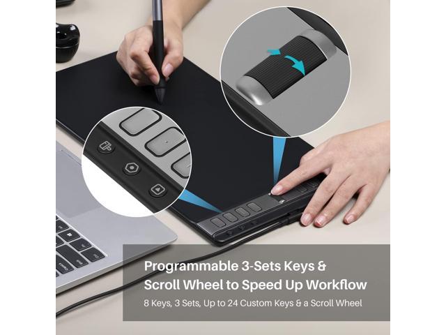 2023 HUION Inspiroy 2 Large Drawing Tablet with Scroll Wheel 3-Set 8 Customized Keys Battery-Free Stylus for Digital Art, Design, Sketch, 10x6inch...