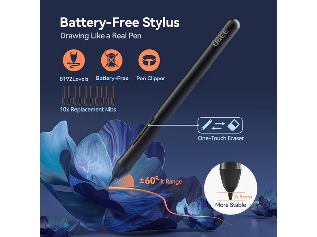 Graphics Drawing Tablet, UGEE S640 Digital Drawing Pad with 10 Hot Keys, 6.5x4 inch Pen Tablet with 8192 Levels Battery-Free Stylus Support...
