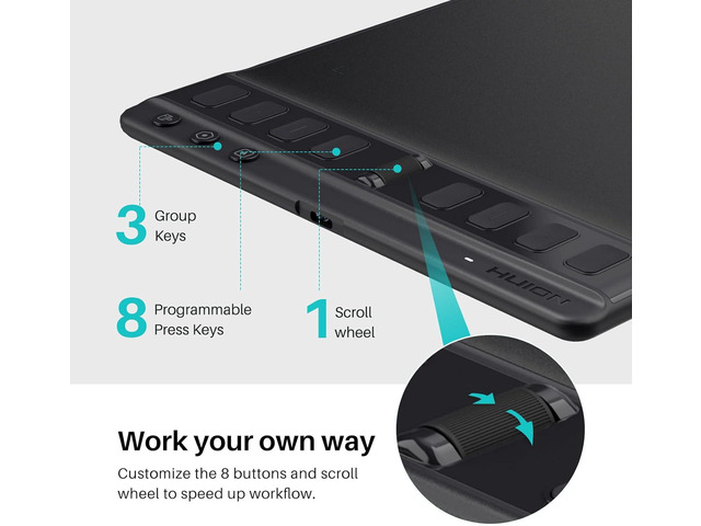 2023 HUION Inspiroy 2 Medium Drawing Tablet with Scroll Wheel 8 Customized Keys Battery-Free Stylus for Digital Art, Design, Sketch, 9x5inch...