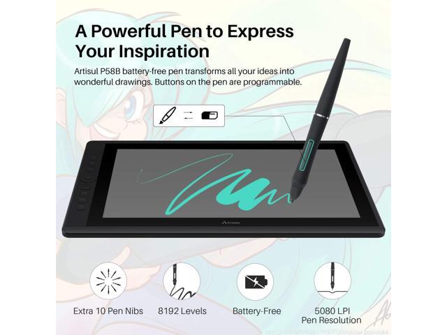 Artisul D16 15.6 Inch Drawing Tablet with Screen IPS Graphics Drawing Monitor Full Laminated Pen Display Battery-Free Stylus 8192 Levels Pressure...