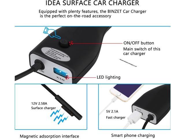 Surface Car Charger, 42W 12V 2.58A Power Supply for Microsoft Surface Pro 3/Pro 4/Pro 5/Pro 6, Surface Book, Surface Go, Surface Laptop with 5V...