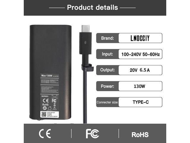 130W USB C Laptop Charger for DELL XPS 15 9575 2-in-1 XPS 15 9500 17 9700 Latitude 5310 5320 7410 7310 7210 9410 Precision 5550 5750 5530 Yoga 910...
