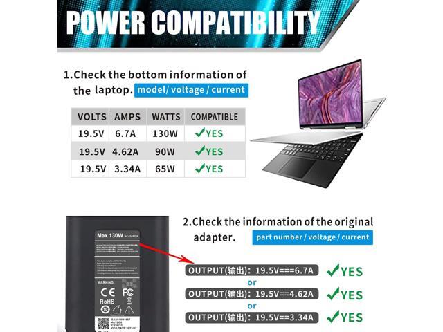 130W USB C Laptop Charger for DELL XPS 15 9575 2-in-1 XPS 15 9500 17 9700 Latitude 5310 5320 7410 7310 7210 9410 Precision 5550 5750 5530 Yoga 910...